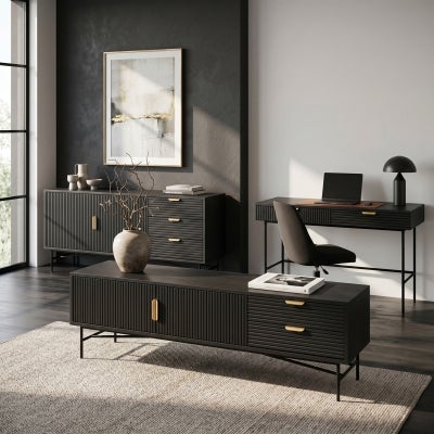 Kina Wooden 2 Door 2 Drawer TV Unit, 180cm, Black Oak / Black