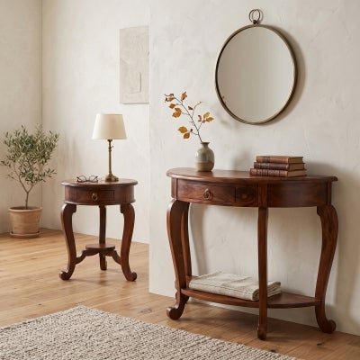 Cabriol Solid Mahogany Timber Round Lamp Table, Mahogany
