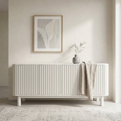 Vince Timber 4 Door Buffet Table, 180cm, Chalk