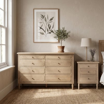 Marcelle Oak Timber 8 Drawer Dresser, Weathered Oak
