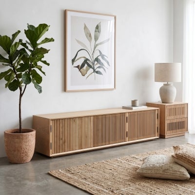 Eildon Wooden 3 Door TV Unit, 200cm, Natural