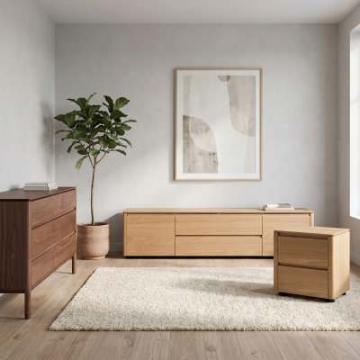 Helliers Wooden 3 Door 1 Drawer TV Unit, 200cm, Oak
