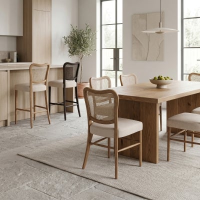 Emelia Ashwood & Rattan Dining Chair with Fabric Seat, Natural