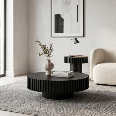 Villeda Wooden Round Coffee Table, 100cm, Black