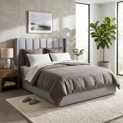 Frogmore Fabric Gas Lift Platform Bed, King, Pearl Grey