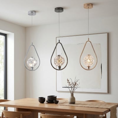 Margot Iron & Crystal LED Pendant Light, 10W 3000K, Gold