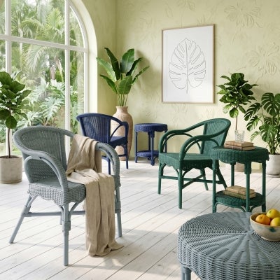 Sereia Rattan Round Side Table, Deep Blue