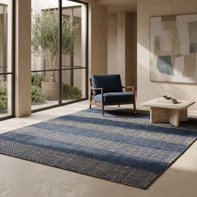 Asiatic Ives Xavier Hand Woven Designer Cotton & Jute Rug, 160x230cm, Navy