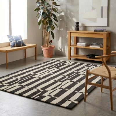 Scion Lohko Stripe Hand Tufted Designer Wool Rug, 120x180cm, Charcoal
