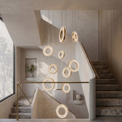 Robi Crystal Glass Dimmable LED Cluster Pendant Light with Remote, 10 Light, CCT, Gold