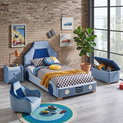 Anderson Velvet Fabric Car Bed, King Single