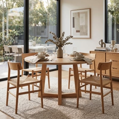 Zed Wooden Round Dining Table, 120cm, Natural