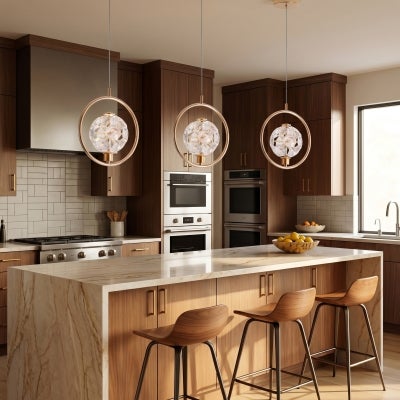 Jolie Iron & Crystal LED Pendant Light, 10W 6000K, Gold