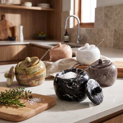 Mono Marble Salt Pig with Spoon, Large, Green
