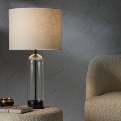 Ira Glass & Metal Base Table Lamp, White