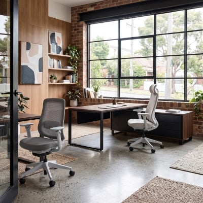 Velran Mesh Fabric Ergonomic Office Chair with Headrest, Light Grey