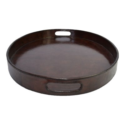 Mirell Leather Oval Tray, Dark Brown