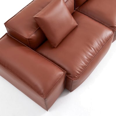Touff Bonded Leather Modular Corner Sofa, Low Arms, 3 Seater with Reversible Chaise, Tan