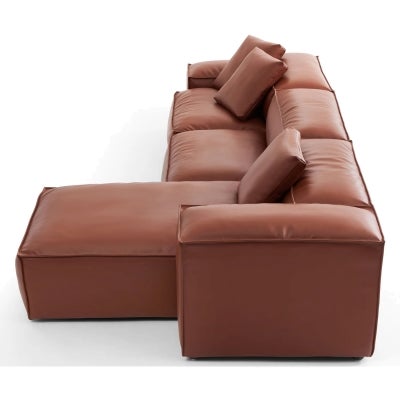 Touff Bonded Leather Modular Corner Sofa, High Arms, 4 Seater with Reversible Chaise, Tan