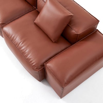 Touff Bonded Leather Modular Corner Sofa, Left High & Right Low Arms, 4 Seater with Reversible Chaise, Tan