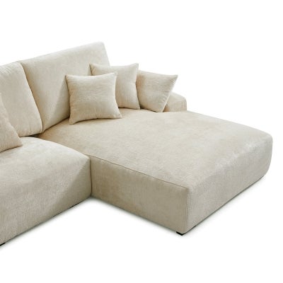 Omica Chenille Fabric Modular Corner Sofa, 5 Seater with RHF Chaise, Beige