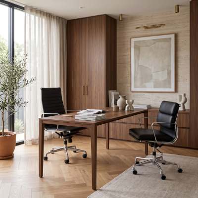 Replica Eames Italian Leather Soft Pad Office Chair, Mid Back, Black / Silver