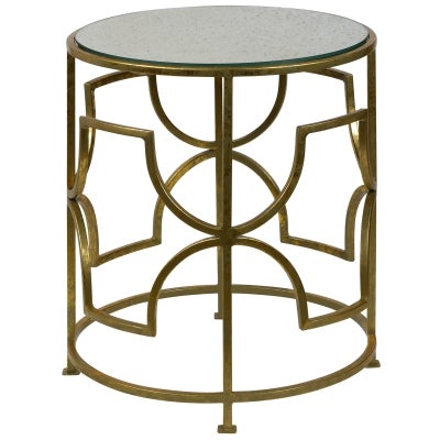 Eva Mirror Topped Iron Round Side Table, Antique Gold
