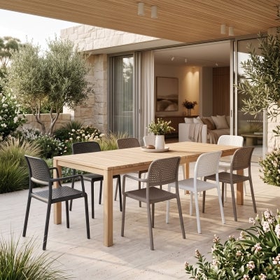 Bora Italian Made Commercial Grade Stackable Indoor / Outdoor Dining Armchair, Taupe