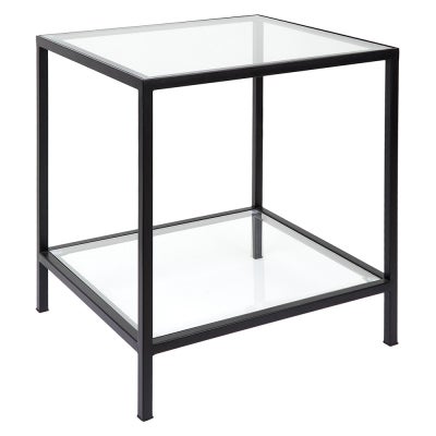 Cocktail Glass Top Iron Square Side Table, Black