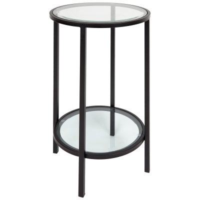 Cocktail Glass Top Iron Petite Round Side Table, Black