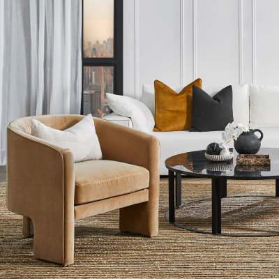 Kylie Velvet Fabric Occasional Armchair, Ochre