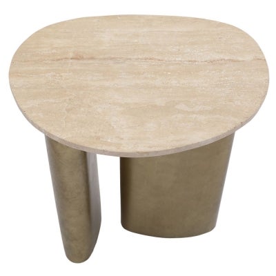 Audrey Travertine & Metal Side Table, Large, Taupe / Antique Gold