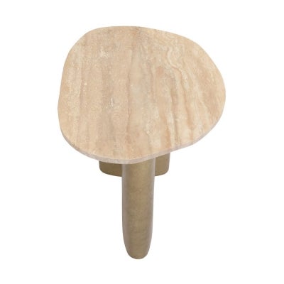 Audrey Travertine & Metal Side Table, Small, Taupe / Antique Gold