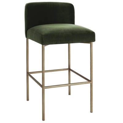 Leon Velvet Fabric & Metal Kitchen Stool, Moss / Antique Gold