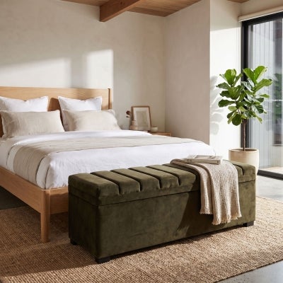 Soho Velvet Fabric Storage Ottoman Bench / Blanket Box, 140cm, Olive