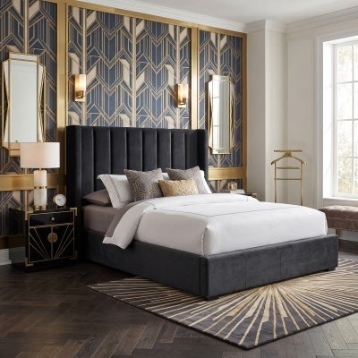 Belmont Fabric Platform Bed, Queen, Black