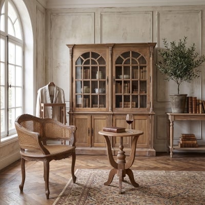 Brioude Hand Crafted Mindi Wood Timber 2 Door Display Cabinet, Weathered Oak