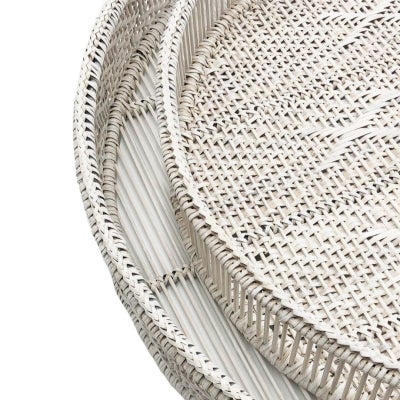 Pavillion Kos 2 Piece Rattan Round Tray Set, White Wash