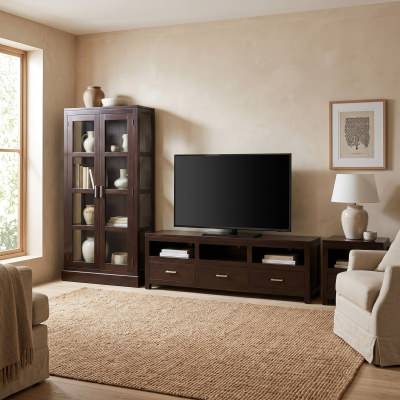 Paris Mahogany Timber Display Cabinet, Chocolate