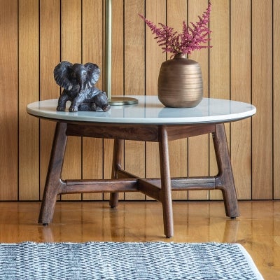 Castilla Marble & Wood Round Coffee Table, 80cm