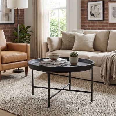 Soho Mango Wood & Metal Round Tray Top Coffee Table, 80cm
