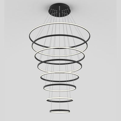 Crown LED 8 Ring Pendant Light, 5000K, Black