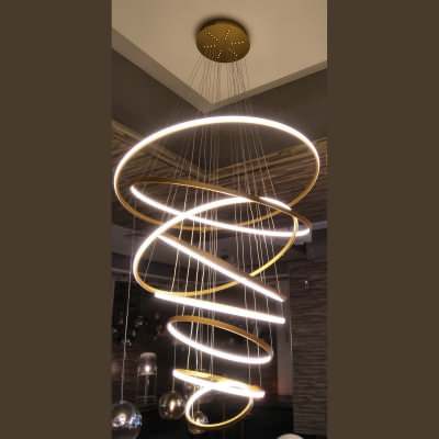 Crown LED 8 Ring Pendant Light, 3000K, Gold