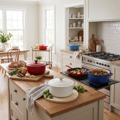 Chasseur Cast Iron Round French Oven, 28cm, Federation Red