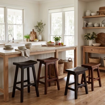 Showa Mahogany Timber Saddle Table Stool, Mahogany