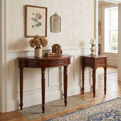 Lorand Mahogany Timber Semi Round Console Table, 83cm, Mahogany