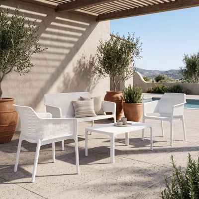 Net Italian Made Commercial Grade Stackable Indoor / Outdoor Dining Armchair, White