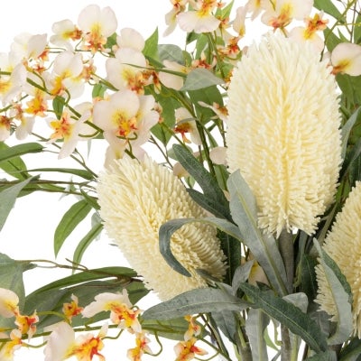 Rogue Artificial Dancing Orchid & Banksia Mix in Cindy Vase, Cream Flower