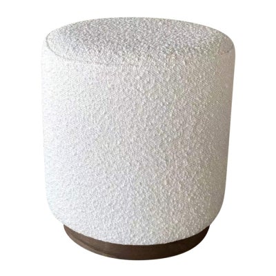 Senora Boucle Fabric Round Ottoman Stool, Ivory