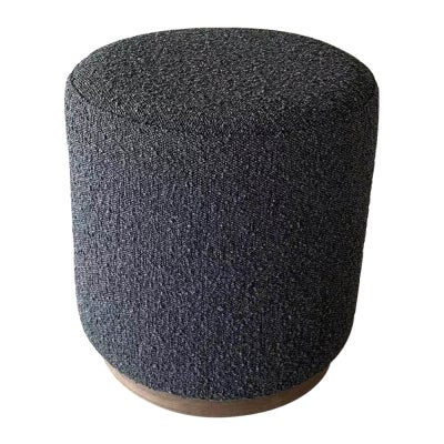 Senora Boucle Fabric Round Ottoman Stool, Charcoal